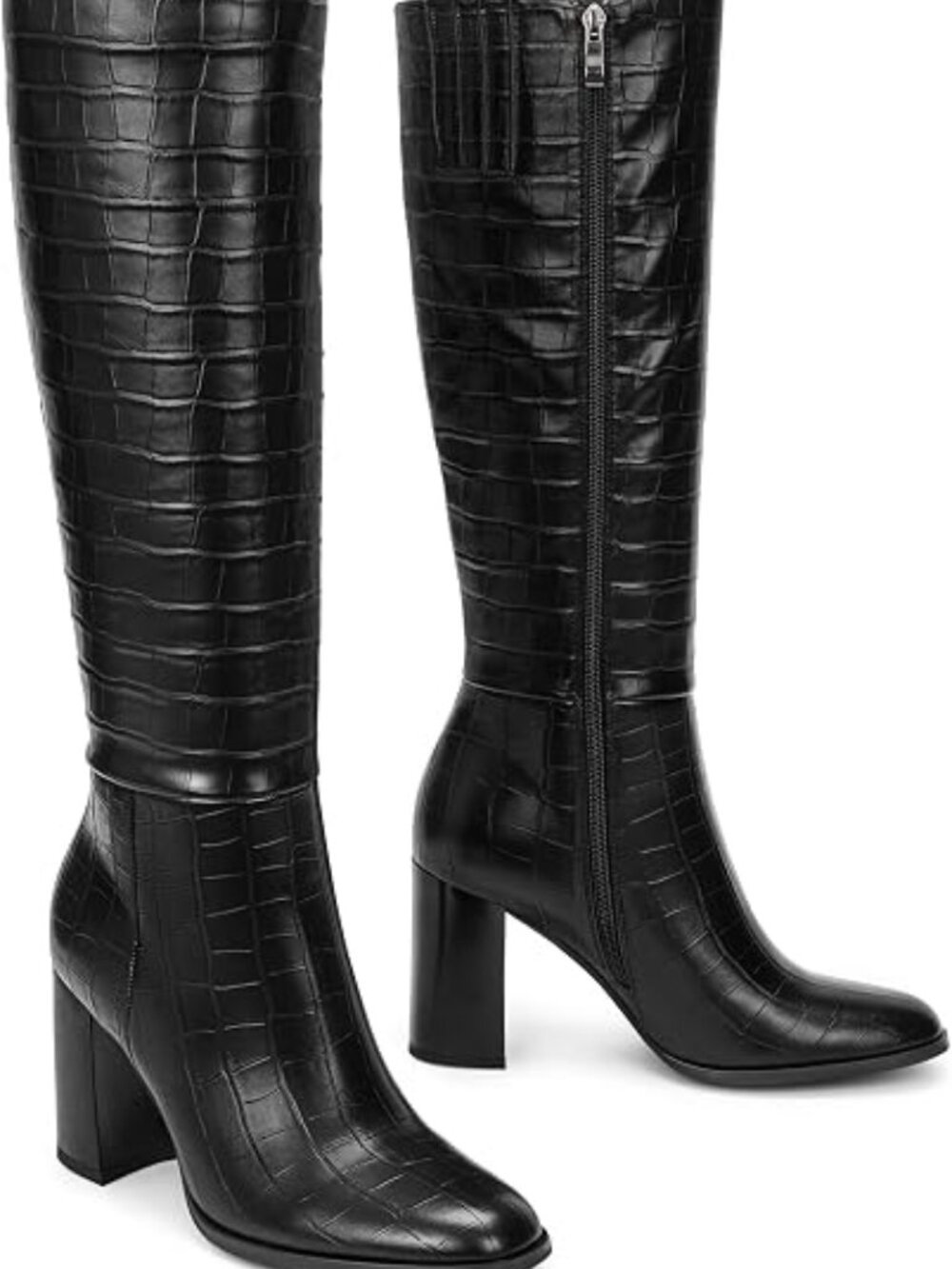 Women Knee High Boots - Round Toe Chunky Heel Tall Boots with Side Zip, Fashion